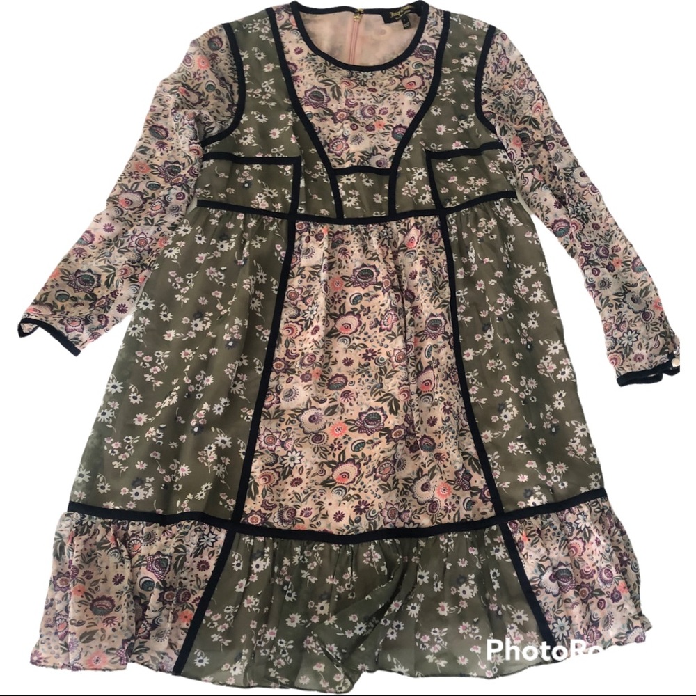 Juicy Couture NWOT pink green floral bohemian long sleeve mini dress